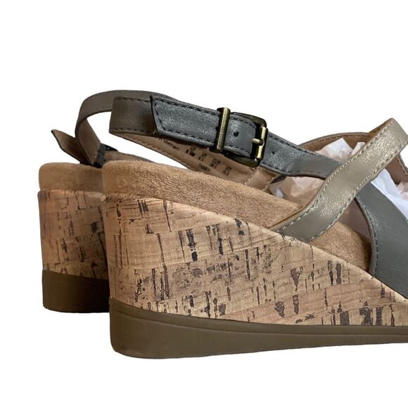 LifeStride Tabby Metallic Wedge Grey Gold Vegan Leather Wedge Cork Sandals 8.5 - Picture 4 of 15